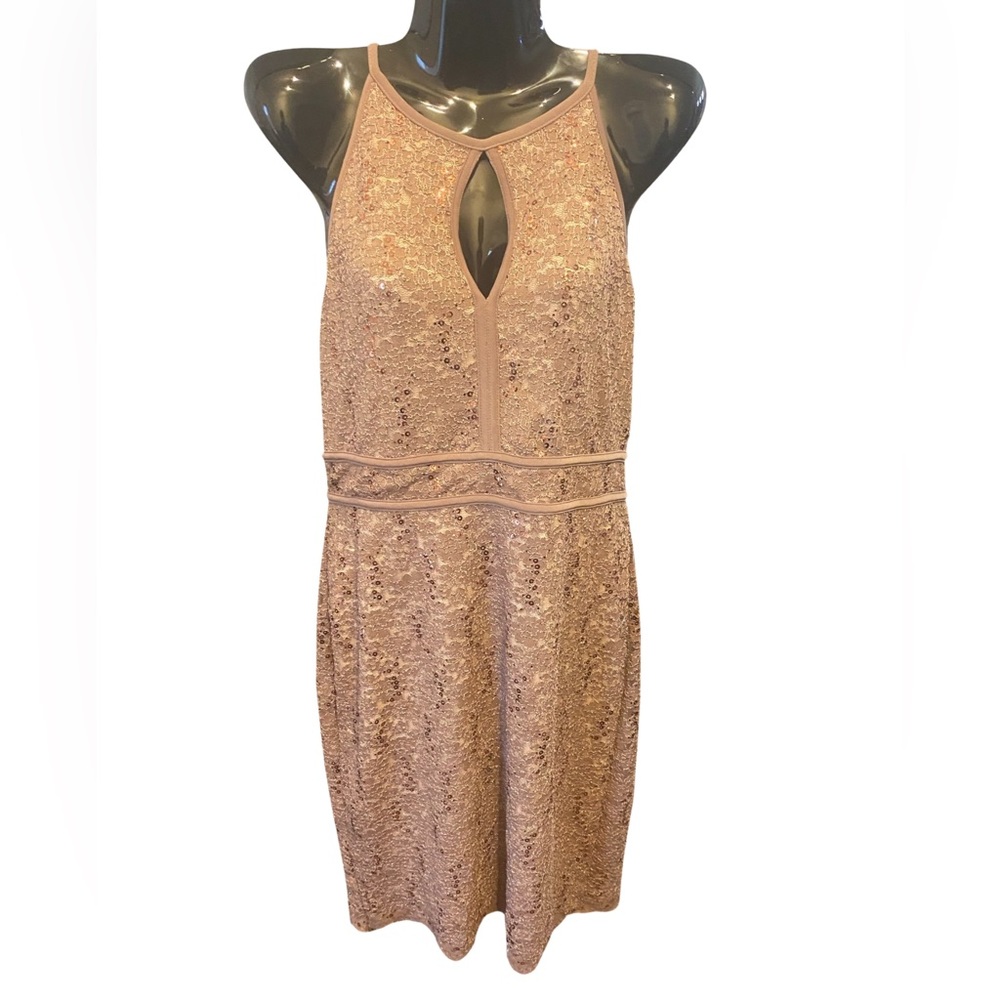 DB Established 1962 Size 12 Gold Sequin Keyhole Neck Halter Cold Shoulder Dress